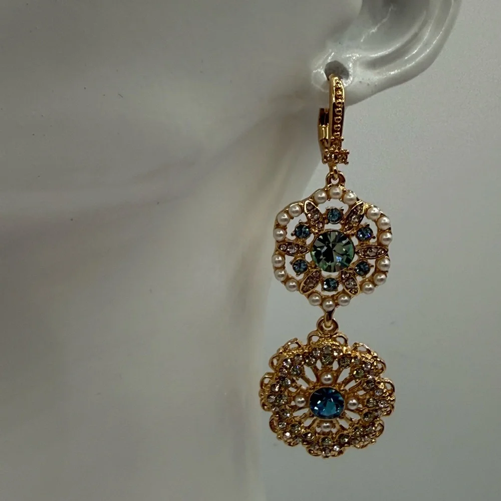 Marchesa Gold-Tone Crystal & Pearl Drop Earrings - Picture 5 of 16
